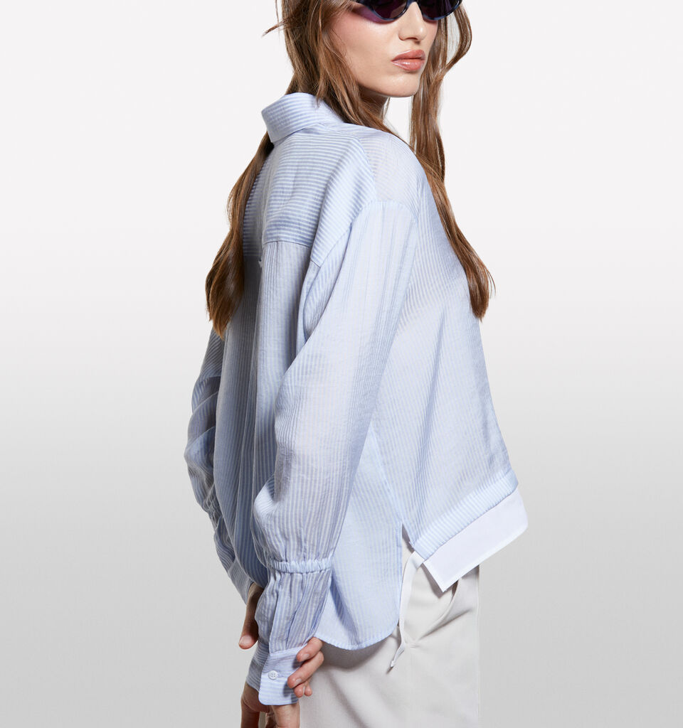 Light blue striped cropped shirt - women's shirts - Light Blue | Sisley image number 4